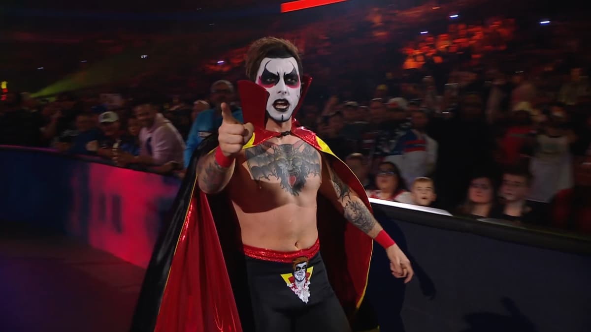 Danhausen walking around the ring and pointing at WWE Elimination Chamber 2026