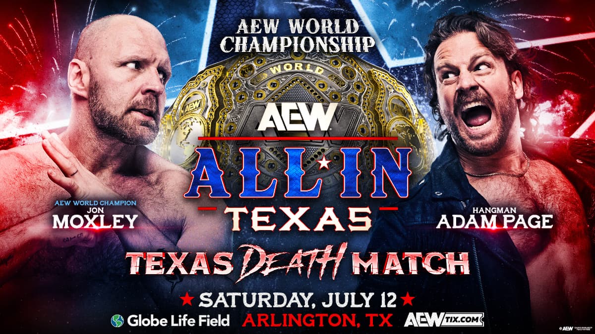 Graphic for Jon Moxley vs. Hangman Page in a Texas Death Match at AEW All In 2025