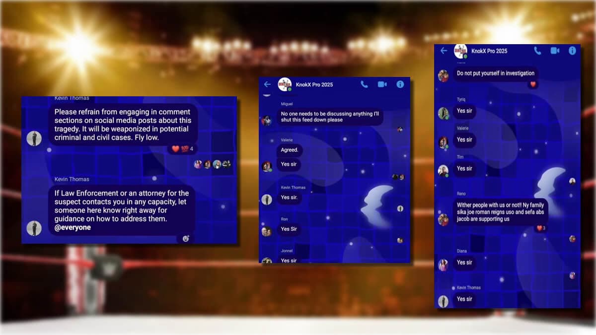 Messages from Facebook Messenger about Knokx Pro telling talent not to cooperate with police