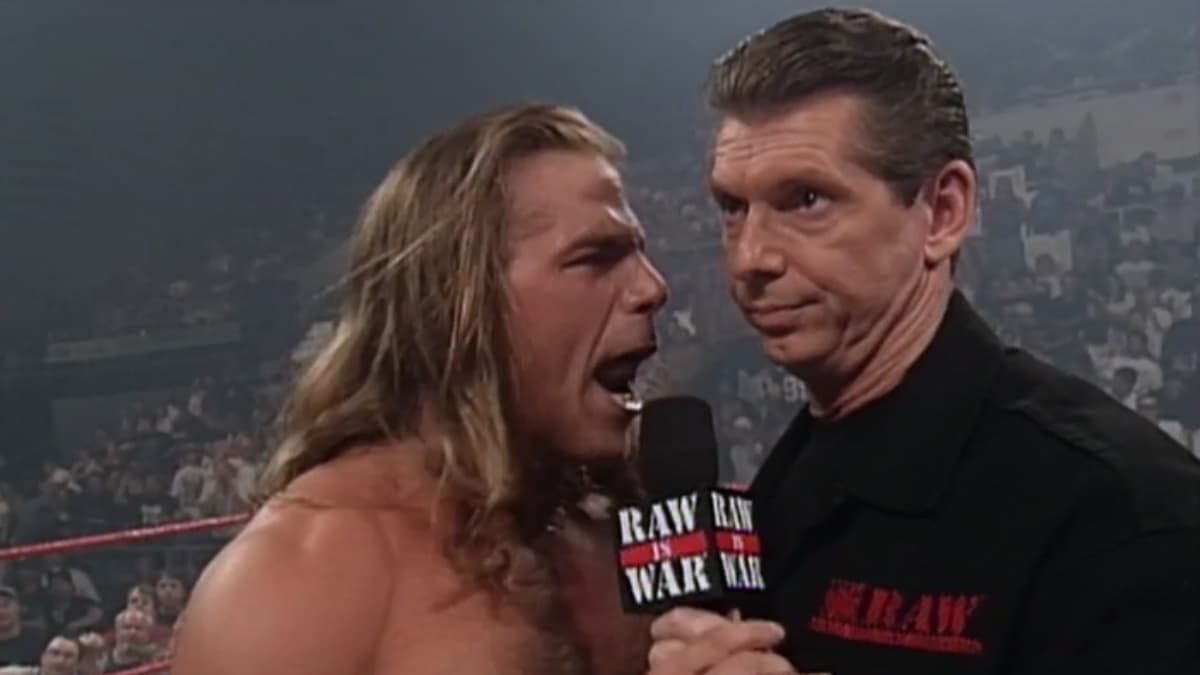 Shawn Michaels shouting at Vince McMahon in 1997