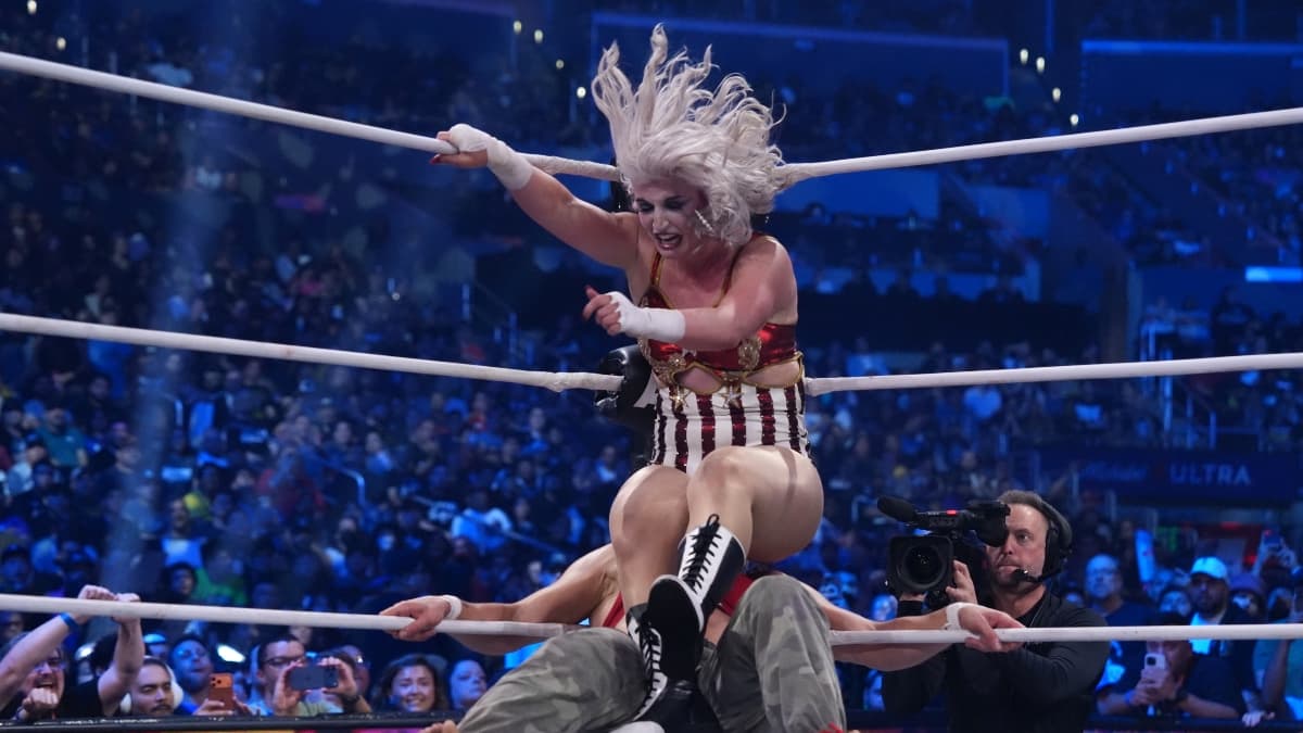 Toni Storm hitting a hip attack in the corner to Marina Shafir at AEW Revolution 2026